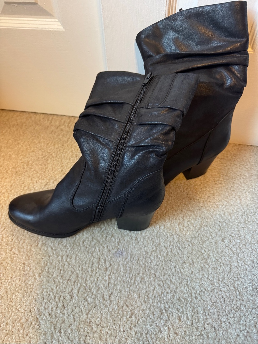 BareTraps Black Fold-Over Mid Heel Ankle Boots